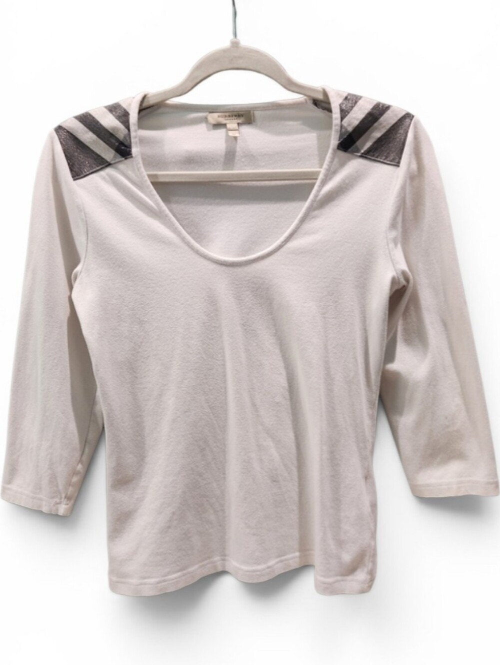 Burberry Scoop Neck 3/4 Sleeve Top with Embellished Shoulders